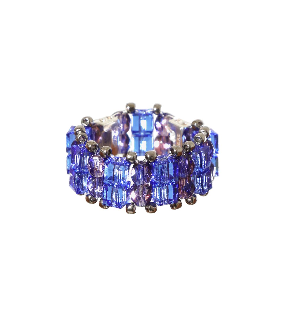 Needles x Tie A Knot - Crystal Beads Double Row Ring - Blue x Purple