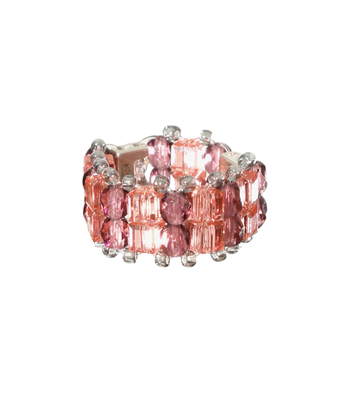 Needles x Tie A Knot - Crystal Beads Double Row Ring - Pink x Purple