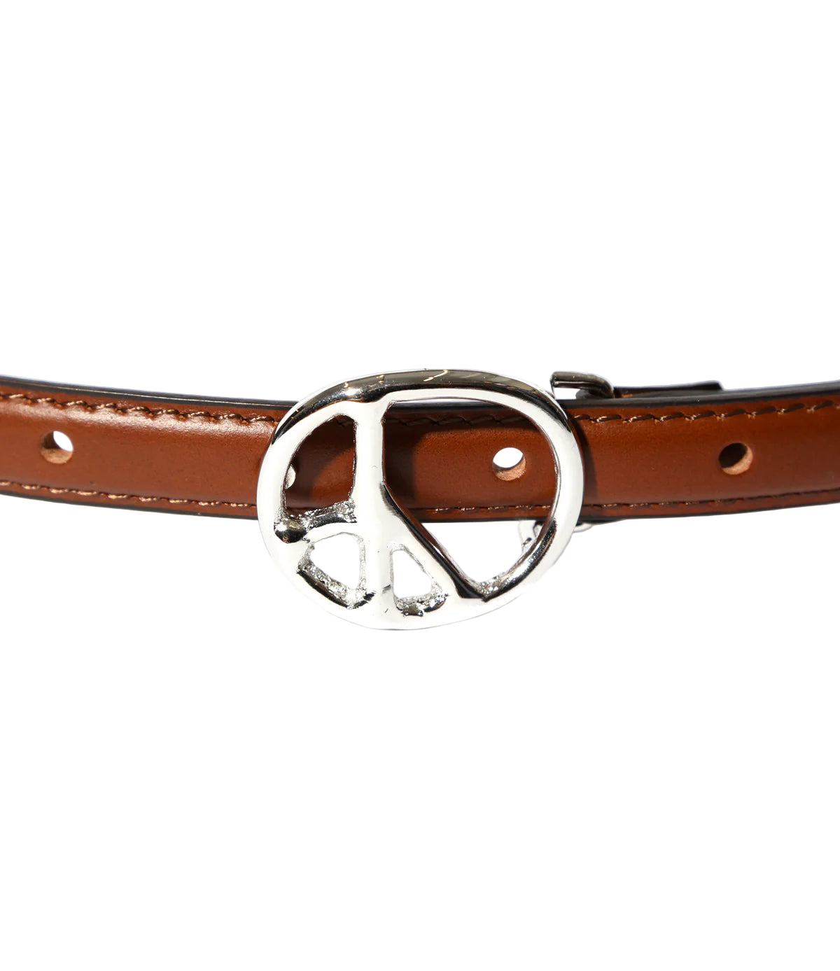Peace Buckle Narrow Belt - Brown - Steer Lthr