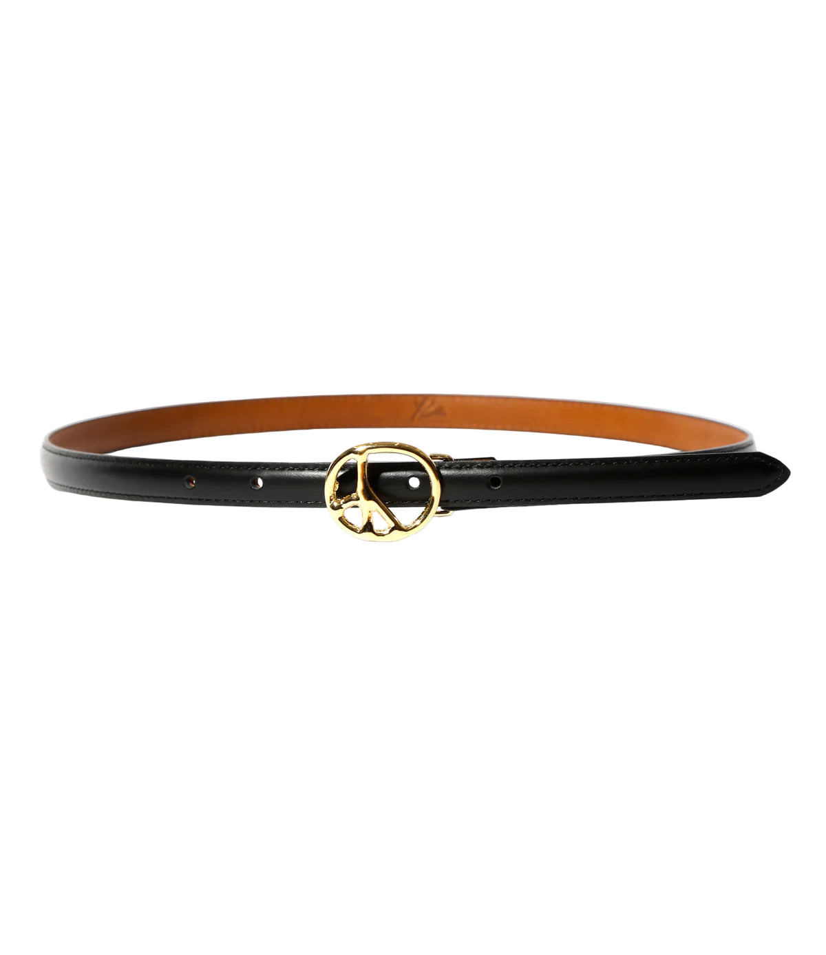 Peace Buckle Narrow Belt - Black - Steer Lthr