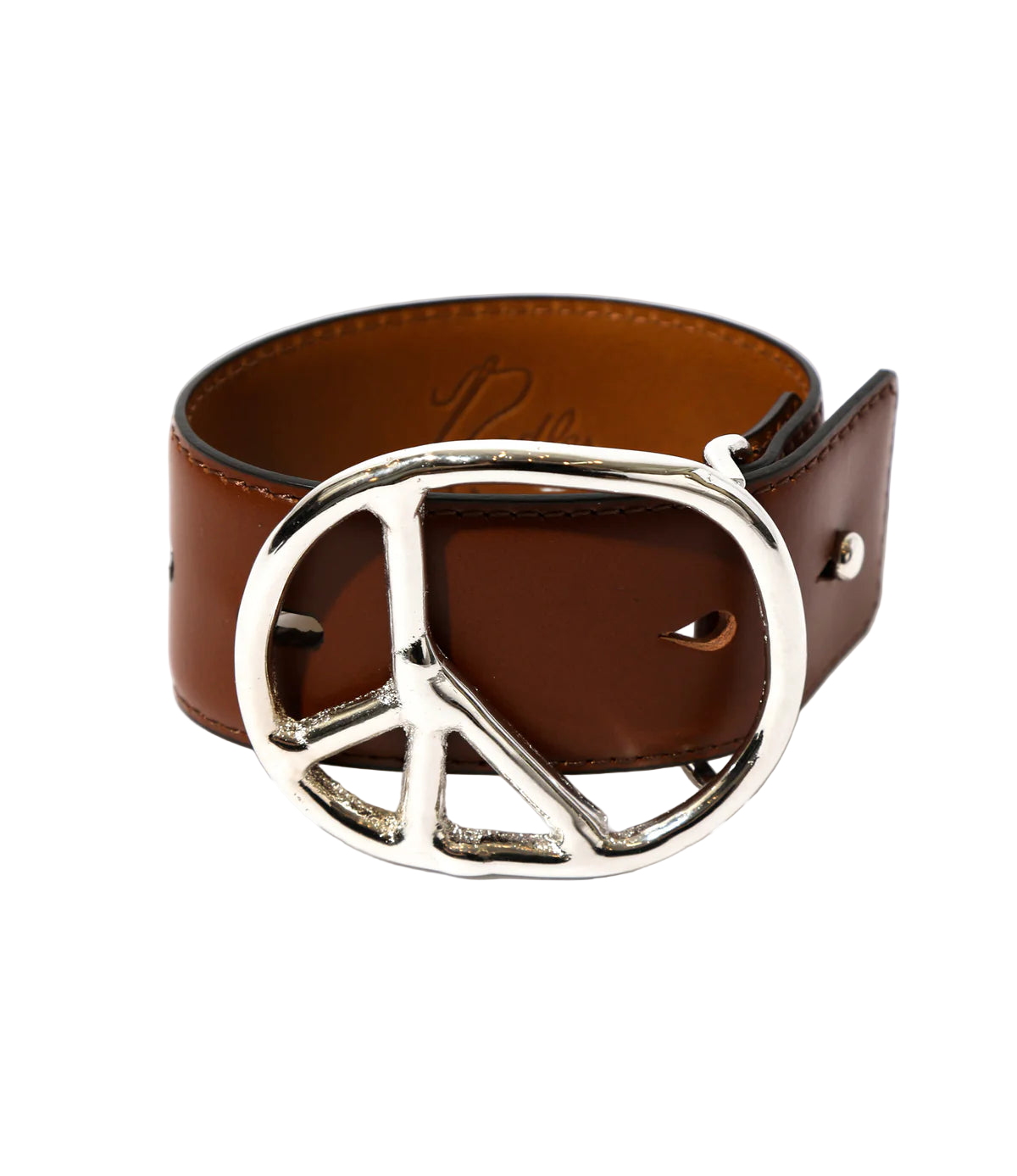 Peace Buckle Narrow Bracelet - Brown - Steer Lthr