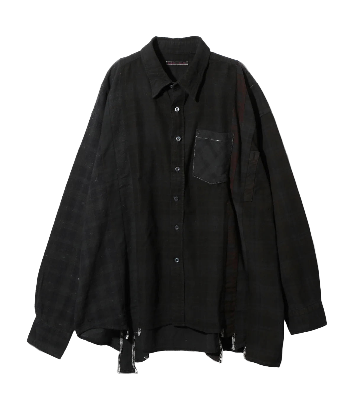 Flannel Shirt -> 7 Cuts Wide Shirt / Over Dye - Black