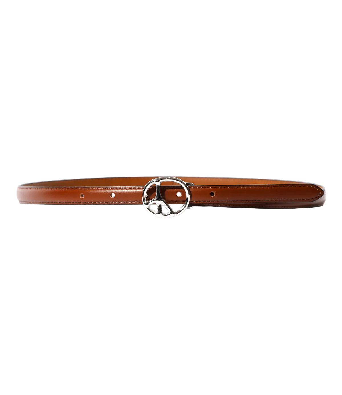 Peace Buckle Narrow Belt - Brown - Steer Lthr