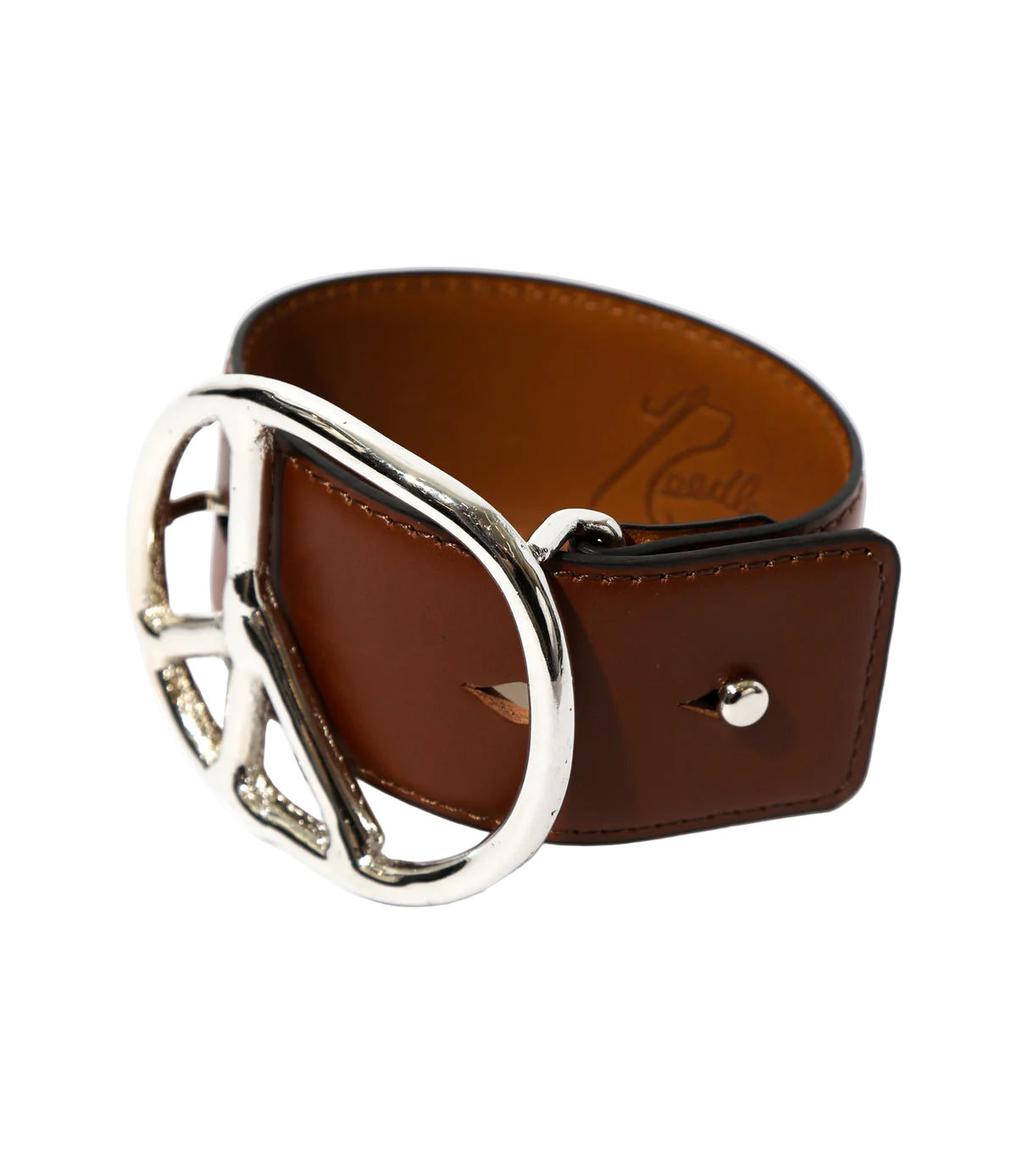 Peace Buckle Narrow Bracelet - Brown - Steer Lthr