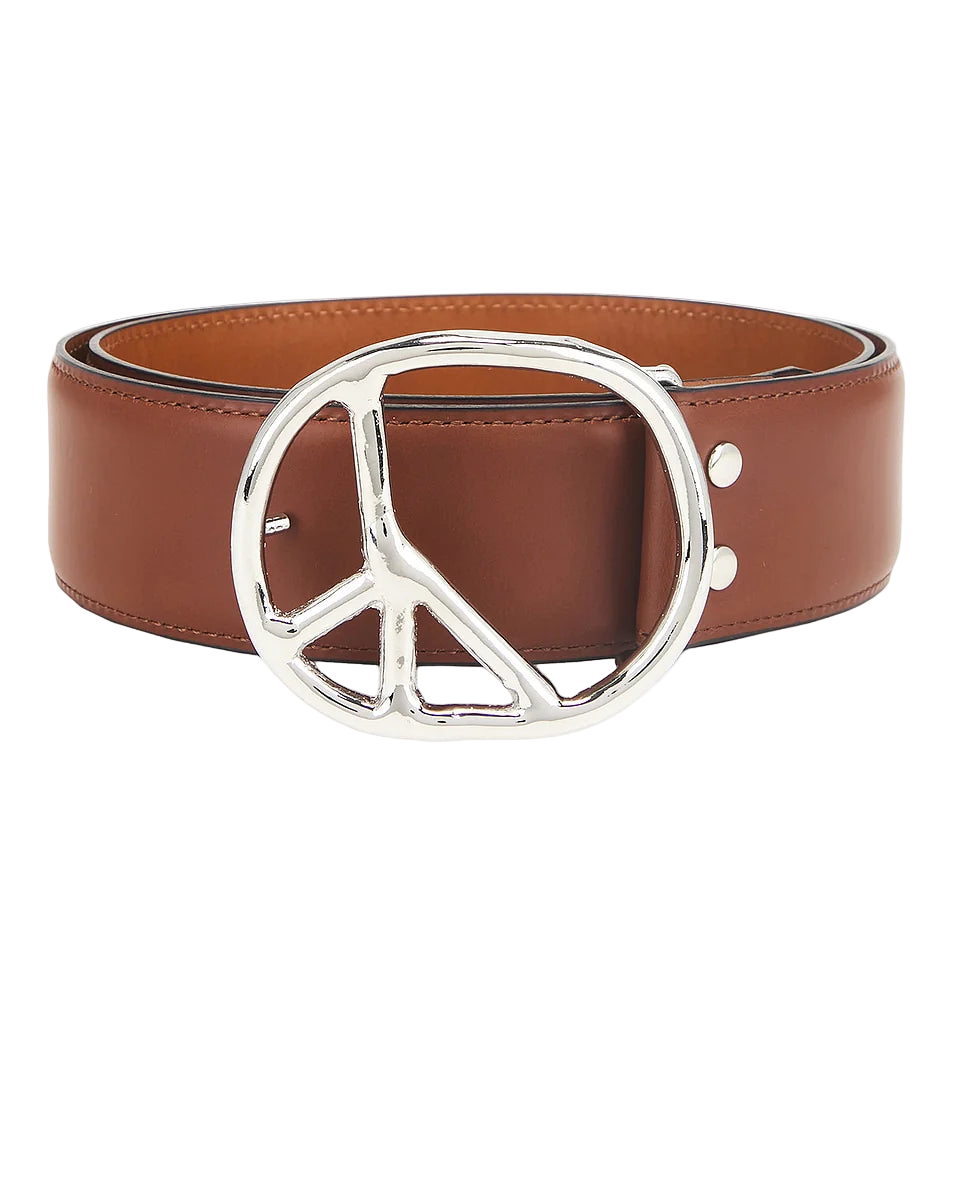 Peace Buckle Belt - Brown - Steer Lthr