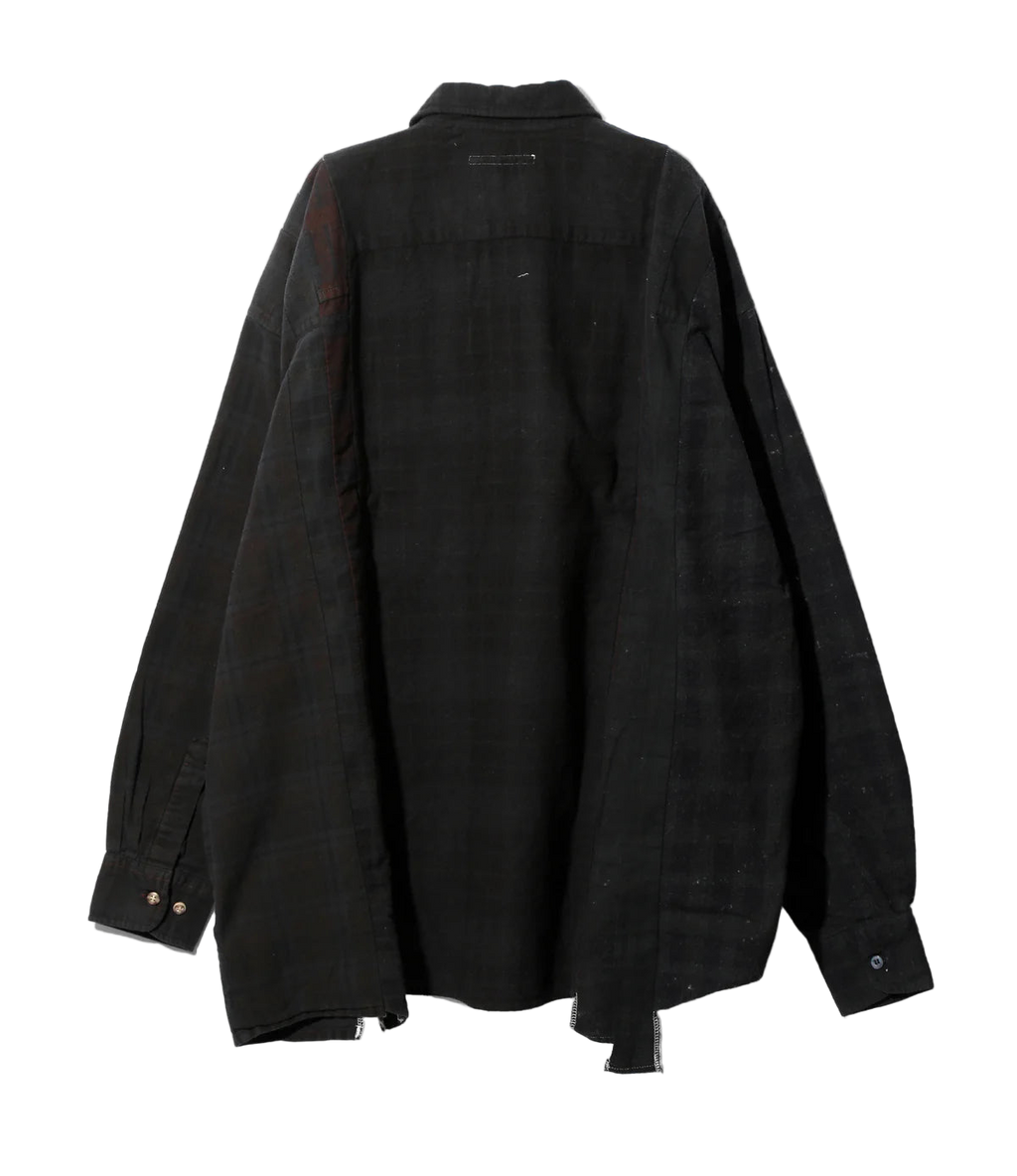 Flannel Shirt -> 7 Cuts Wide Shirt / Over Dye - Black