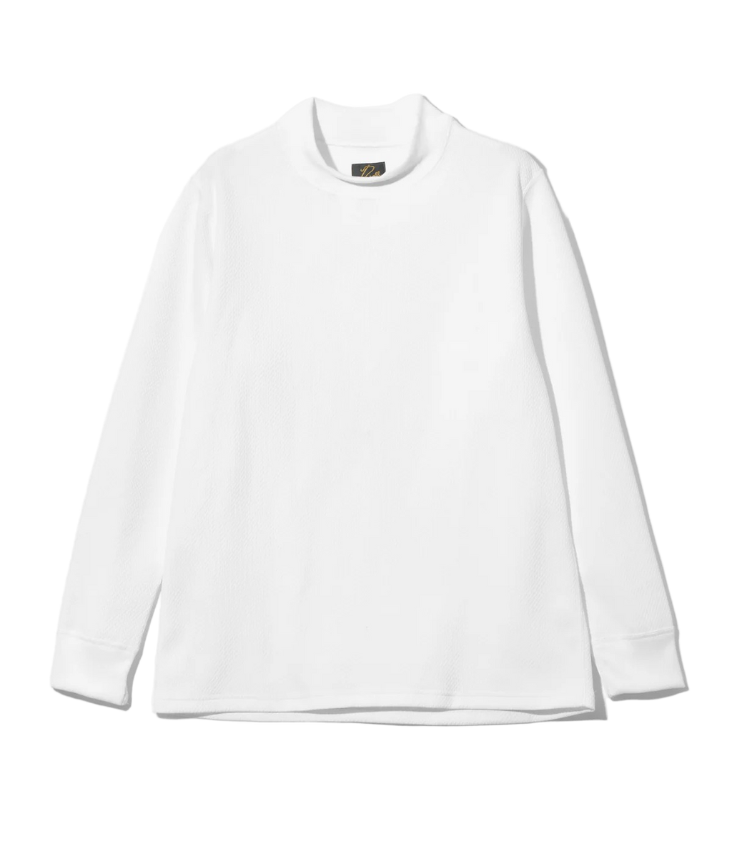 L/S Mock Neck Tee - White - Poly Waffle Jersey