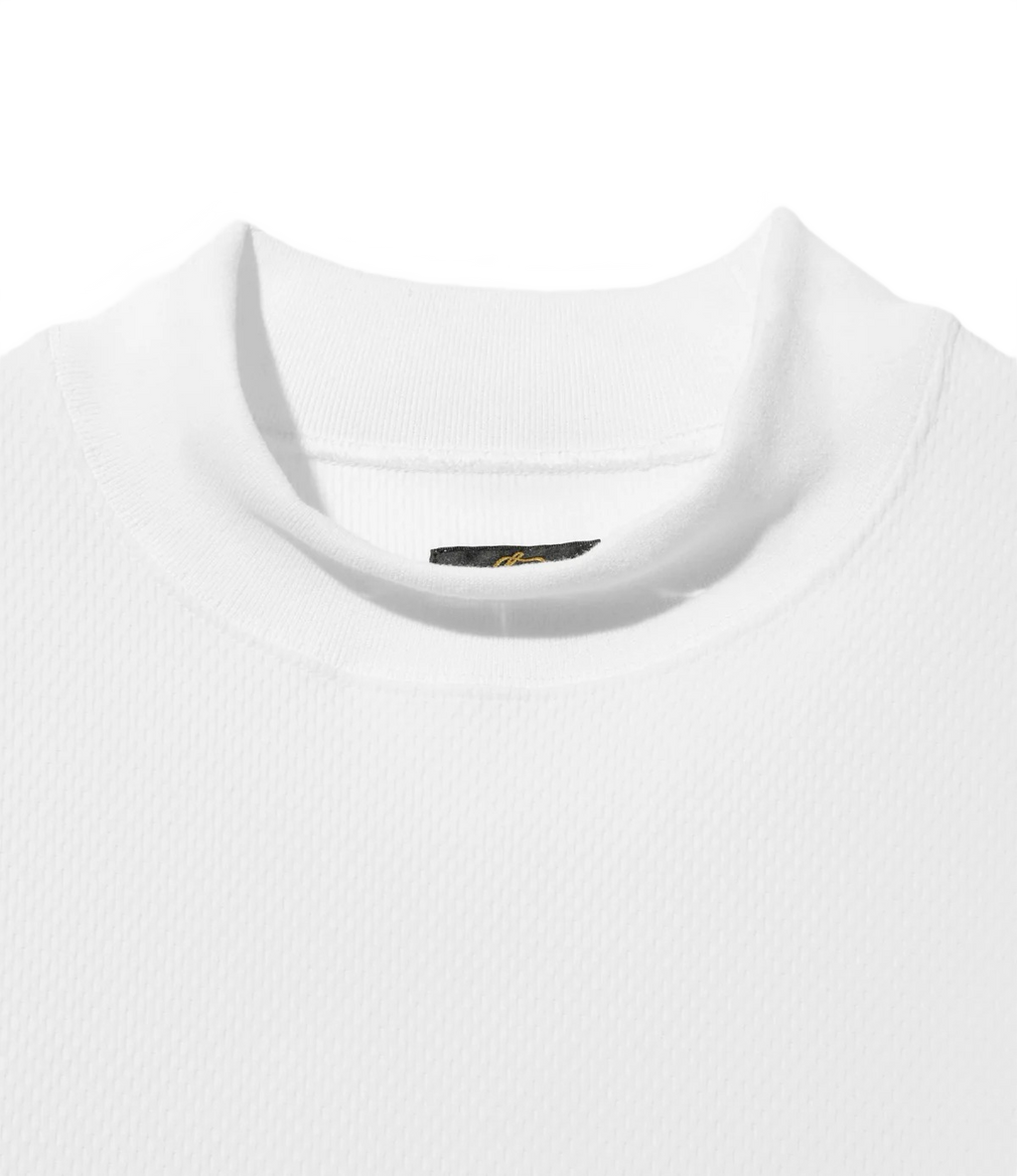 L/S Mock Neck Tee - White - Poly Waffle Jersey